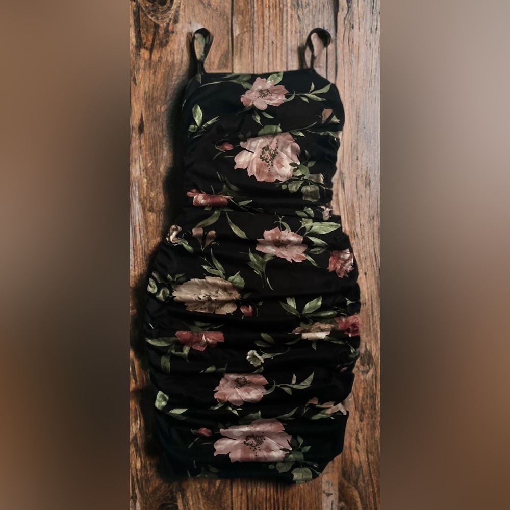 Windsor Black Dress with Pink & Green Floral